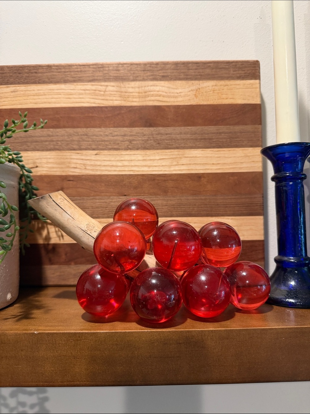 🍇 Vintage Red Lucite Grape Cluster Decor Retro Acrylic Fruit
